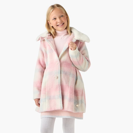 Juniors Checked Coat with Long Sleeves