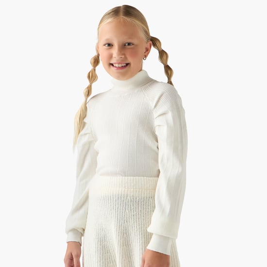 Juniors Ribbed Turtleneck Sweater with Long Sleeves