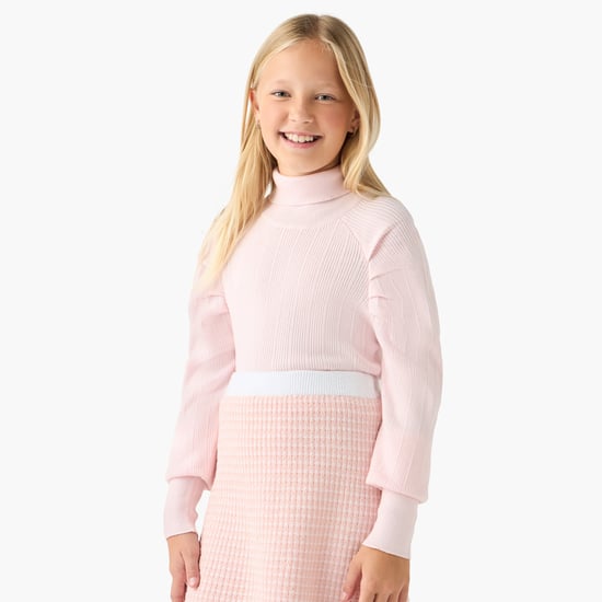 Juniors Textured Turtleneck Pullover with Long Sleeves