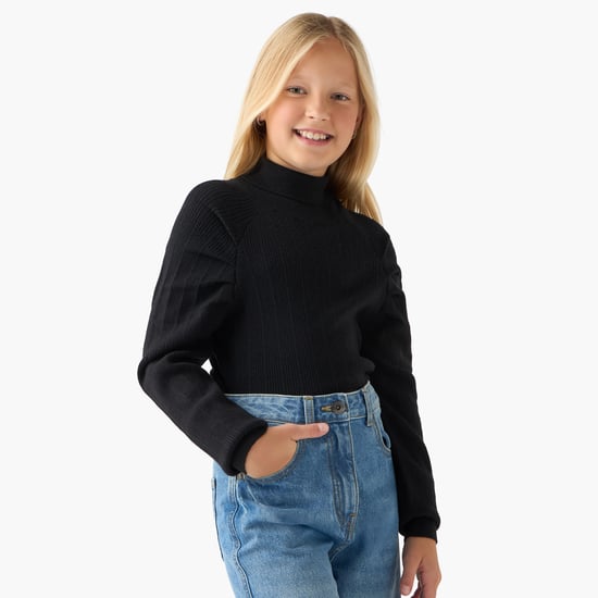 Juniors Ribbed Turtleneck Sweater with Long Sleeves