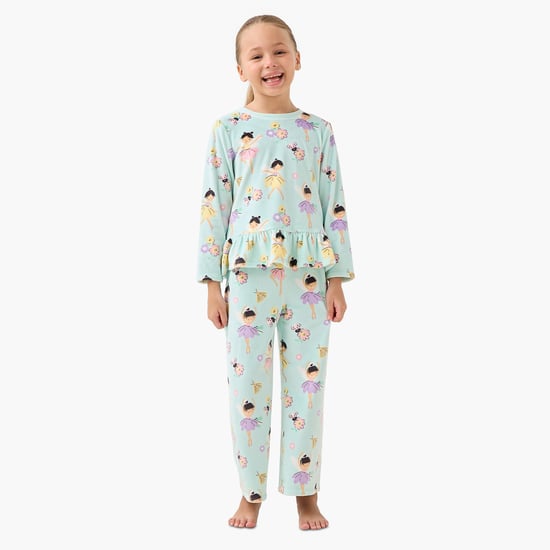 Juniors Ballerina Print Peplum Top and Pyjama Set