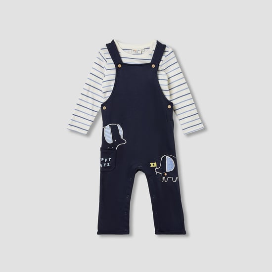 Juniors Elephant Applique Dungaree and T-shirt Set