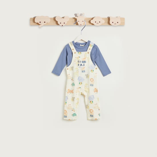 Juniors All-Over Print Dungaree and Long Sleeves T-shirt Set