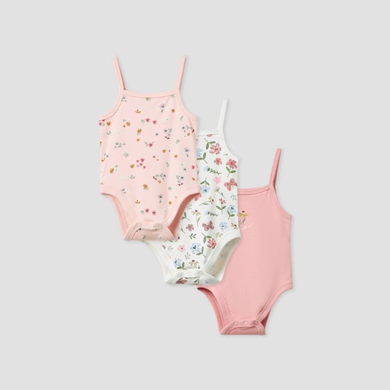 Juniors Floral Print Sleeveless Bodysuit - Set of 3