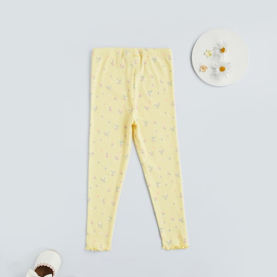 Juniors Floral Printed Ribbed Leggings with Elasticated Waistband
