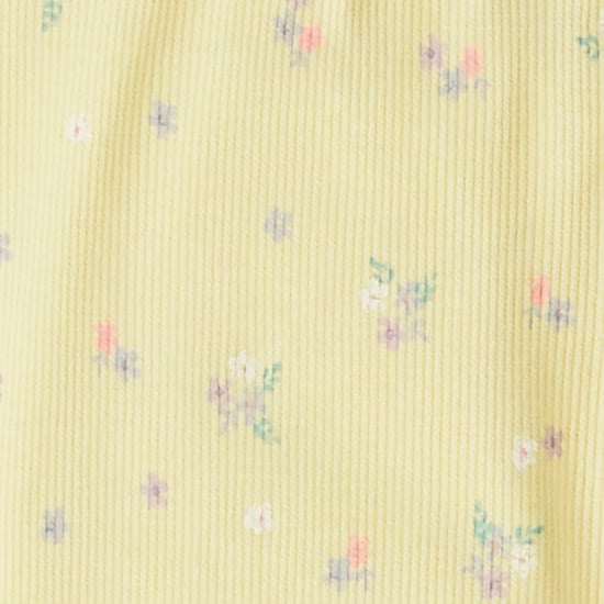 Juniors Floral Printed Ribbed Leggings with Elasticated Waistband