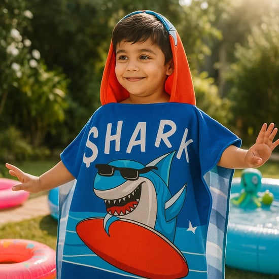 Shark Print Hooded Poncho Towel - 60x60cm