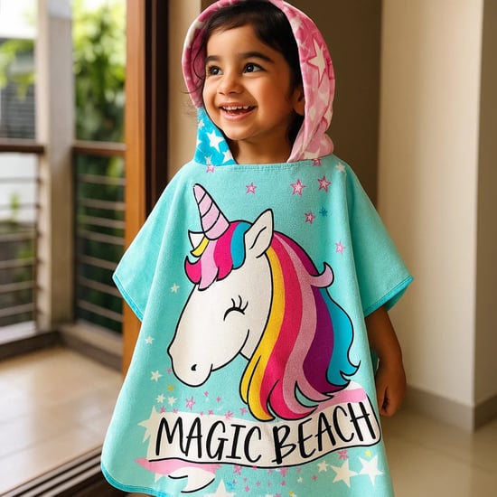 Unicorn Print Hooded Poncho Towel - 75x75cm