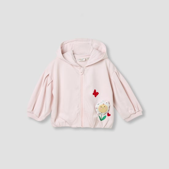 Juniors Flower Applique Hooded Sweatshirt with Long Sleeves