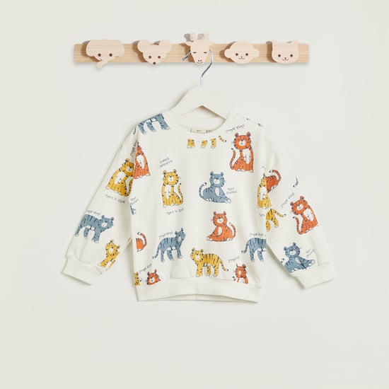 Juniors All-Over Cat Print Sweatshirt with Long Sleeves