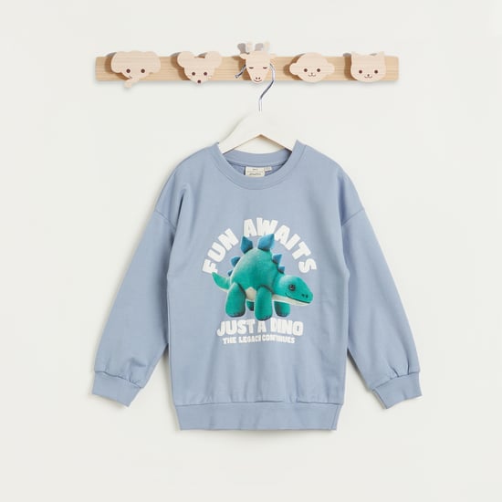 Juniors Dinosaur Print Sweatshirt with Long Sleeves