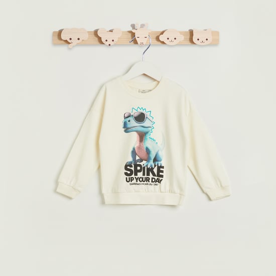Juniors Dinosaur Print Sweatshirt with Long Sleeves