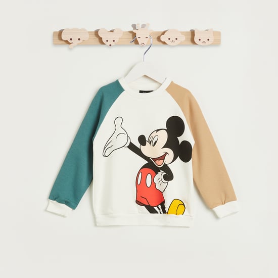 Mickey Mouse Print Sweatshirt with Long Sleeves