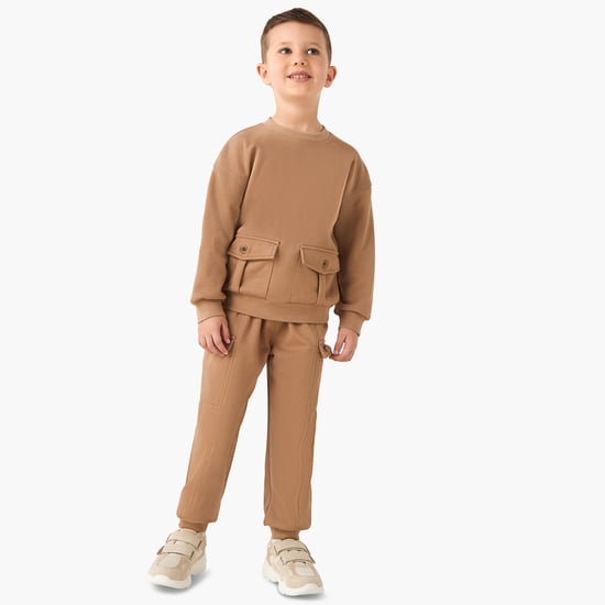 Juniors Solid Sweatshirt and Joggers Set with Flap Pockets