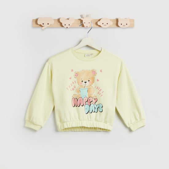 Juniors Teddy Bear Print Sweatshirt with Long Sleeves