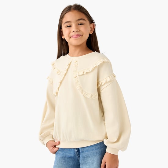 Juniors Ruffle Detail Pullover with Long Sleeves