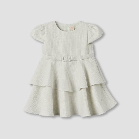 Giggles Textured Empire Dress with Belt Detail