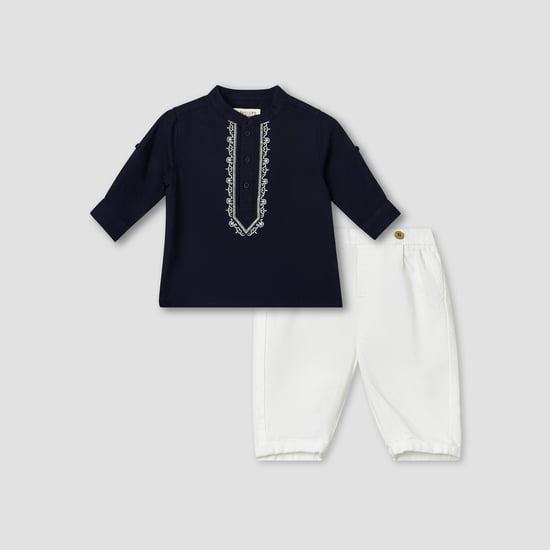 Juniors Embroidered Mandarin Neck Top and Pants Set