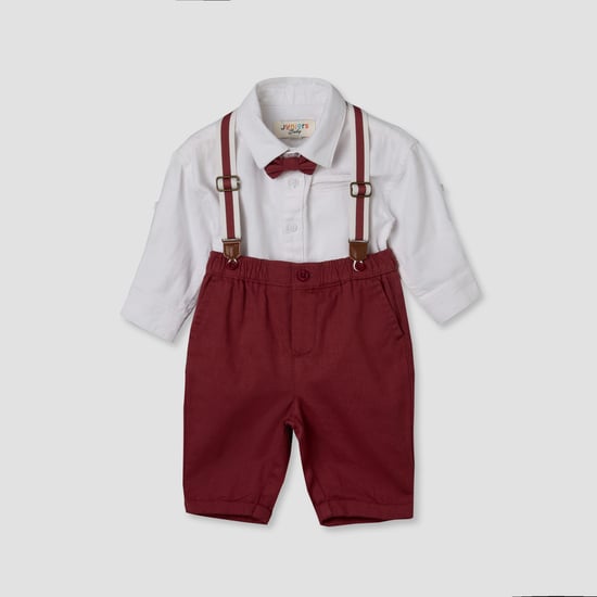 Juniors Shirt and Shorts Set with Suspenders and Bow
