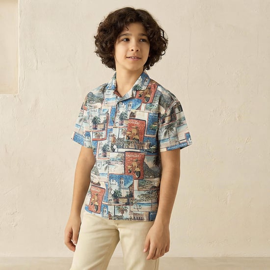 Juniors Printed Cuban Collar Shirt