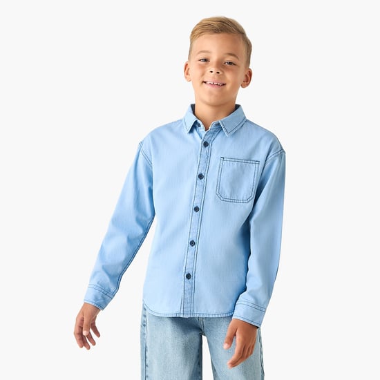 Juniors Solid Shirt with Chest Pocket