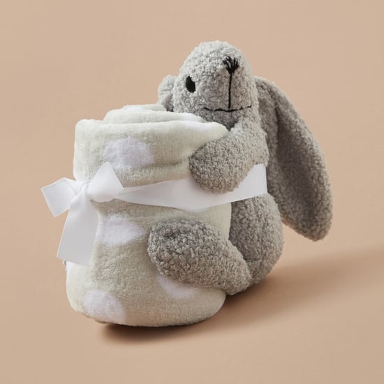 Juniors Polka Dot Print Blanket with Bunny Soft Toy Gift Set