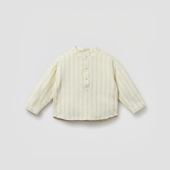 Juniors Striped Band Collar Shirt