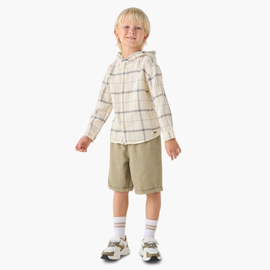 Checked Hooded Shirt and Shorts Set
