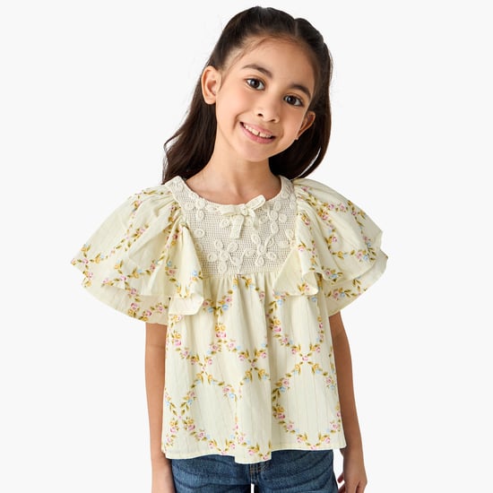 ELIGO Floral Print Ruffled Top