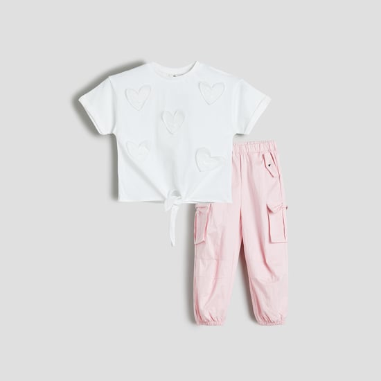 Juniors Heart Embroidered T-shirt and Joggers Set