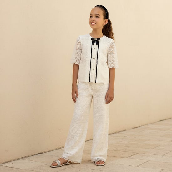 Juniors Lace Detail Shirt and Pants Set