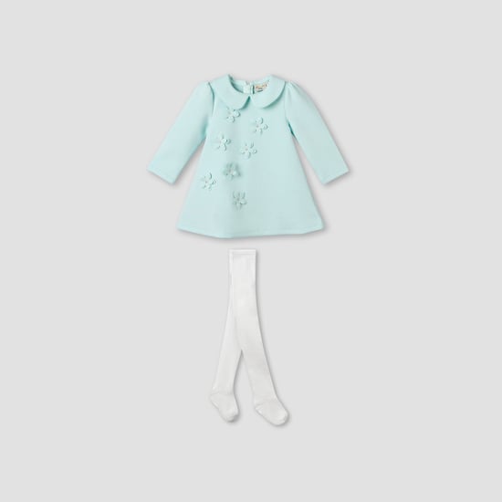 Juniors Floral Applique A-line Dress with Tights