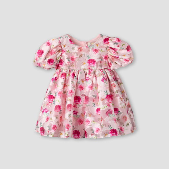 Juniors Floral Print Dress with Puff Sleeves