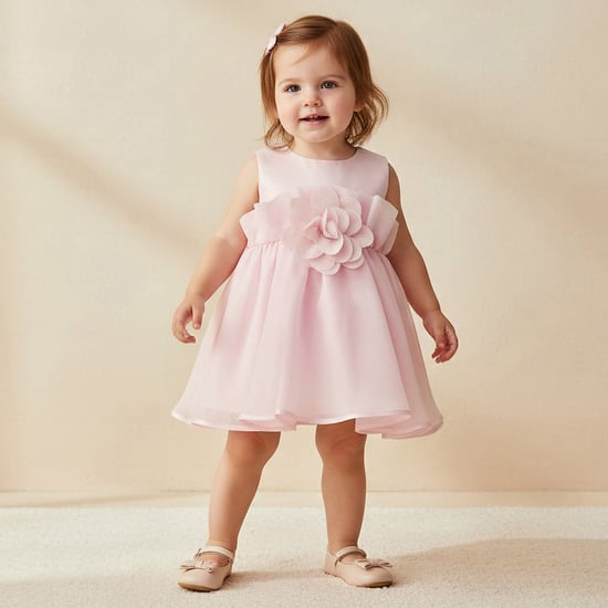 Juniors Floral Applique Dress with Zip Closure