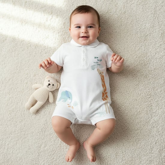 Juniors Animal Applique Collared Romper