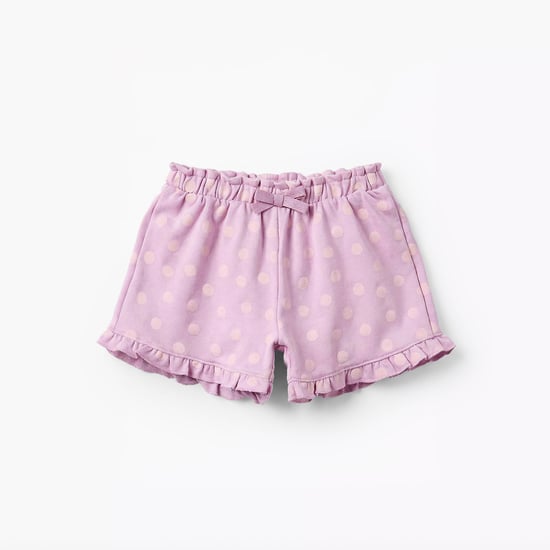 Juniors Polka Dot Print Shorts with Ruffle Hem