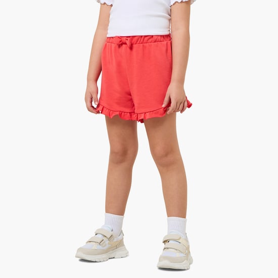 Juniors Solid Shorts with Ruffle Hem