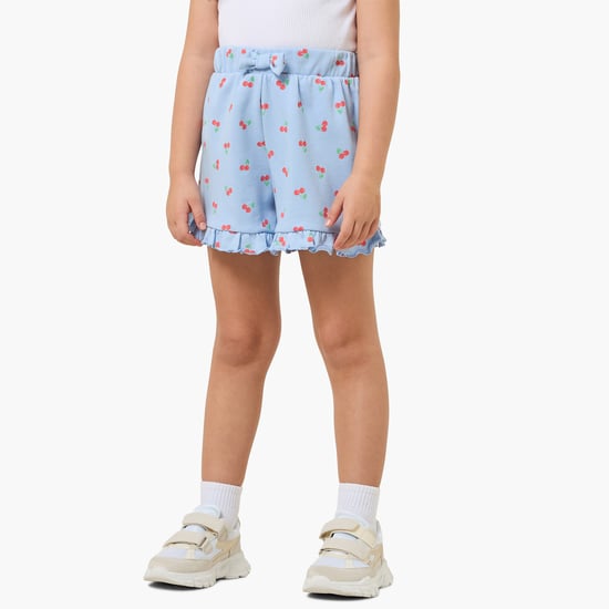 Juniors Cherry Print Shorts with Ruffle Hem