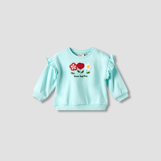 Juniors Floral Crochet Sweatshirt with Ruffles Detial