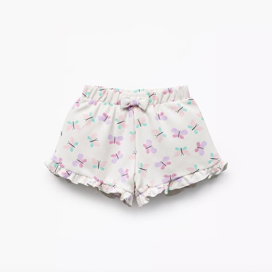 Juniors Butterfly Print Shorts with Ruffle Hem