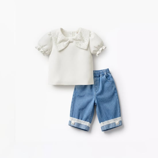 Juniors Bow Detail Top and Jeans Set