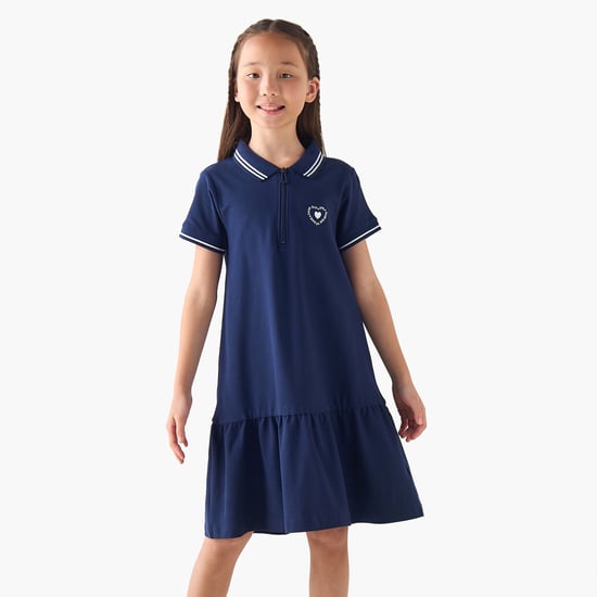 Juniors Knit Drop Waist Polo Dress
