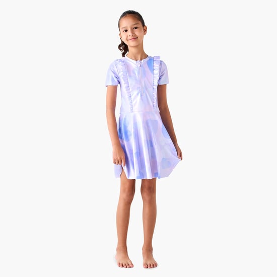 Juniors Printed Swim Dress with Attached Shorts