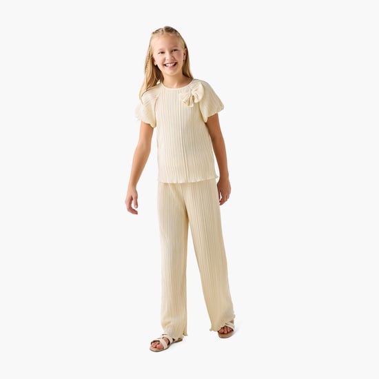 Juniors Textured Top and Pants Set with Elasticated Waist