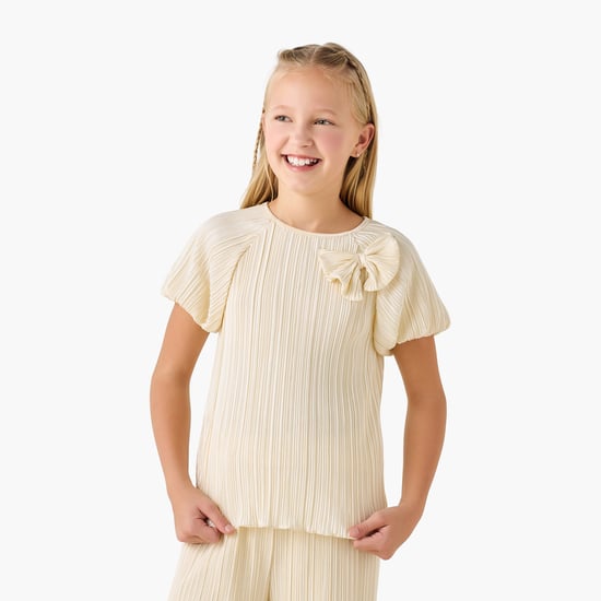 Juniors Textured Top and Pants Set with Elasticated Waist