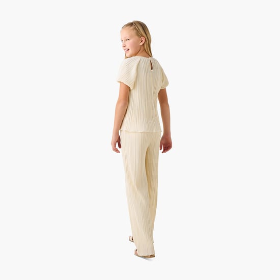 Juniors Textured Top and Pants Set with Elasticated Waist