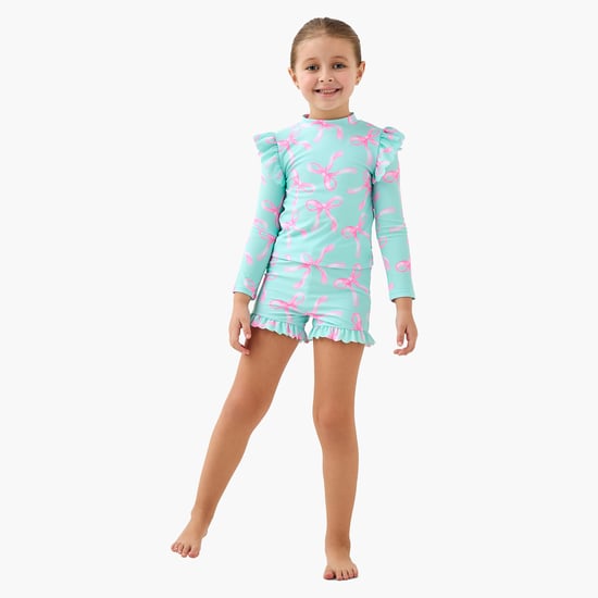 Juniors Bow Print Rash Guard Set