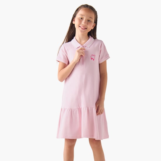 Juniors Heart Embroidered Polo Dress with Zip Closure