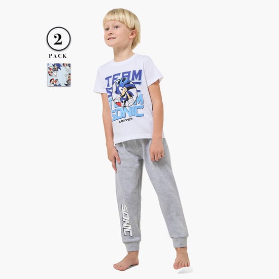 Juniors Sonic Print T-shirt and Pyjama Set - Pack of 2