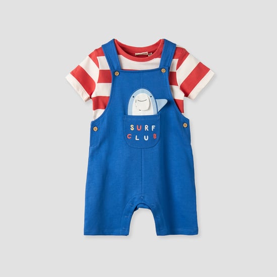Juniors Striped T-shirt and Dungaree Set